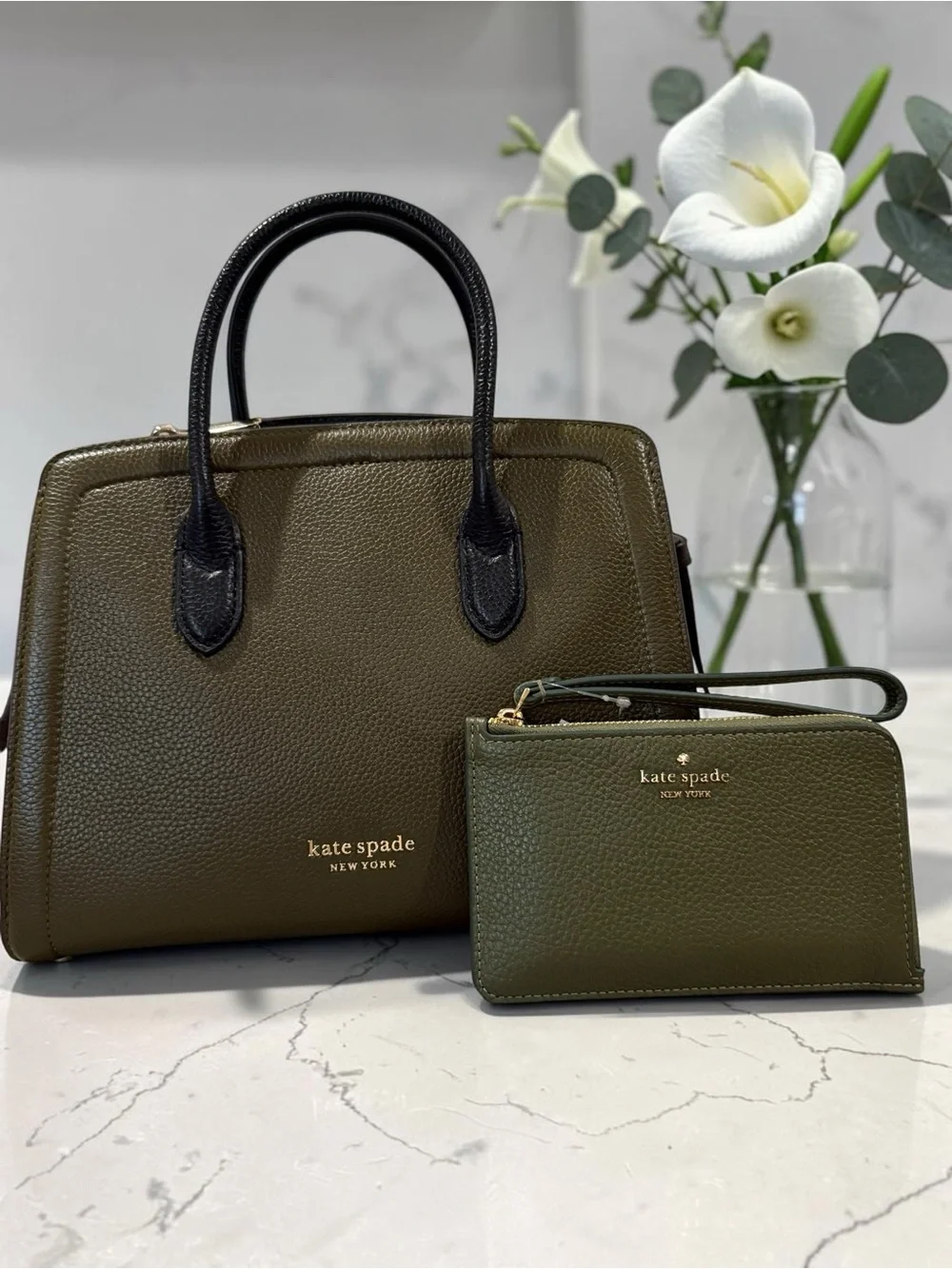 Kate Spade Pebbled Leather Knott ColorBlock Duck Green Satchel Xbody & Wristlet